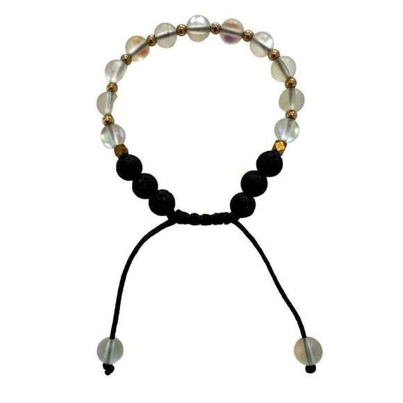 Black lava clear beaded adjustable bracelet - Picture 1 of 7